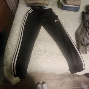Adidas Kids Black Track Pants with White Stripes